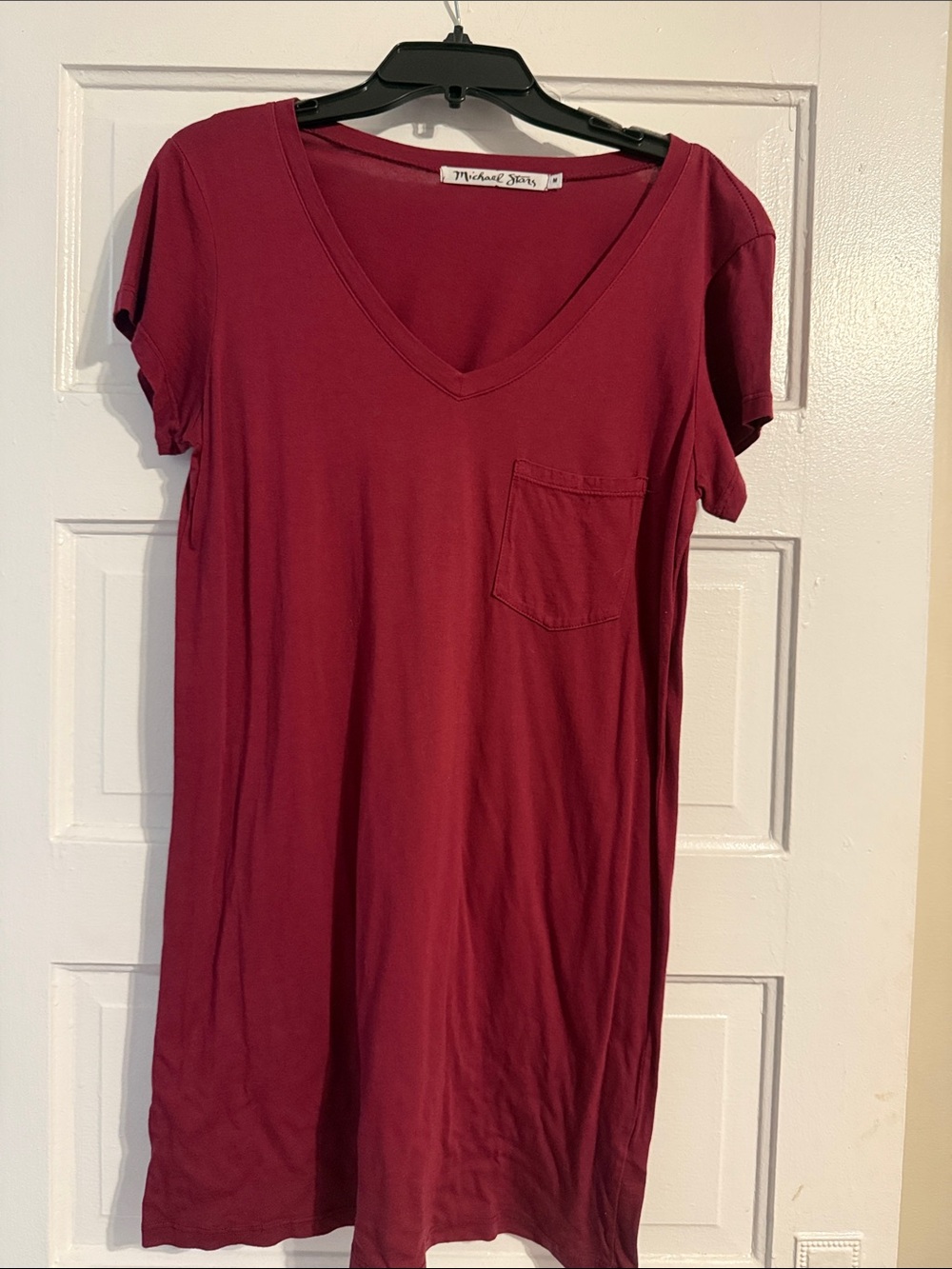 Michael Stars V-Neck Pocket Tee Dress - Wine